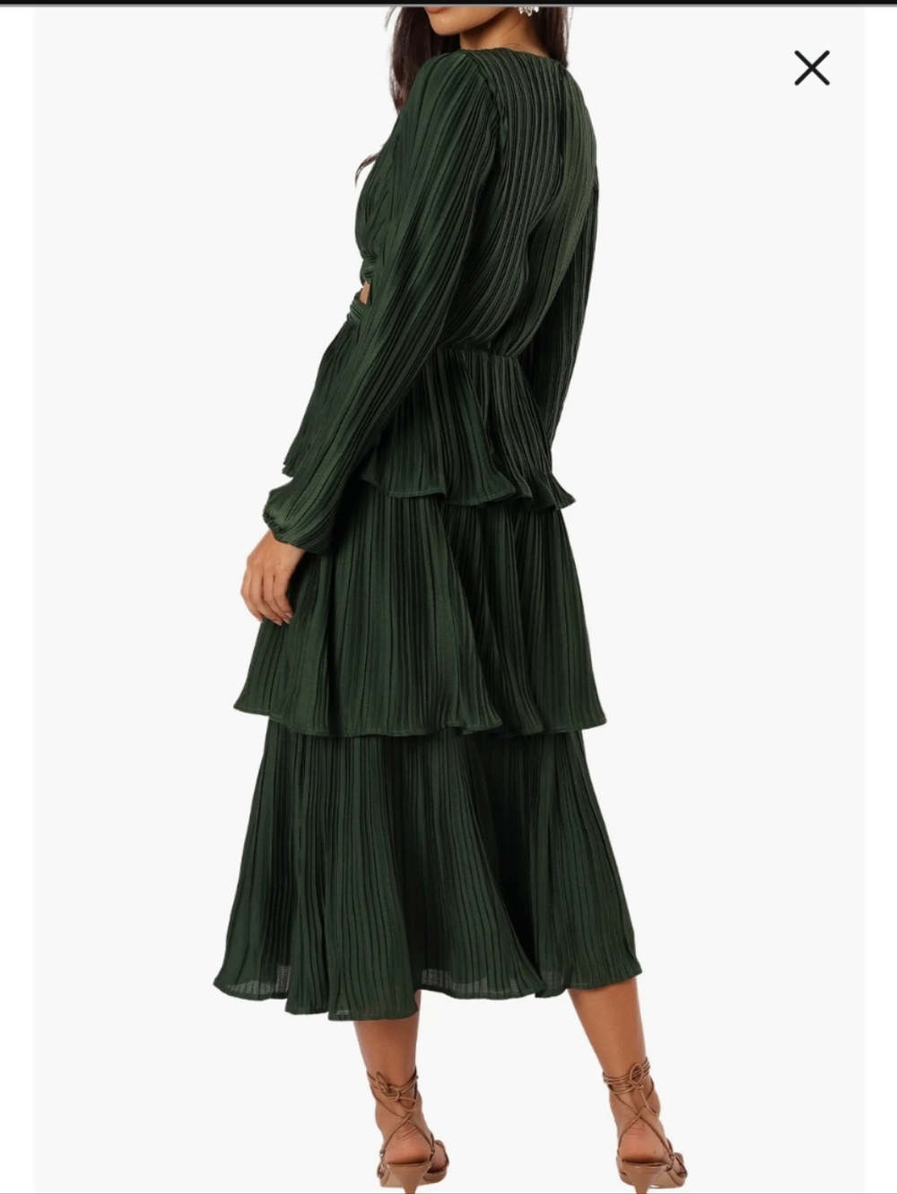 Petal & Pup Dark Green Tiered V-Neck Midi Dress - Picture 3 of 4
